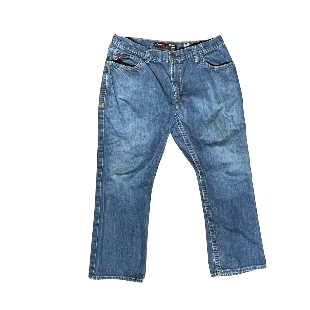 Ariat FR M4 Relaxed Boot Cut Jeans Mens 38x30 Blue Flame Resistant Work Denim - Picture 1 of 12